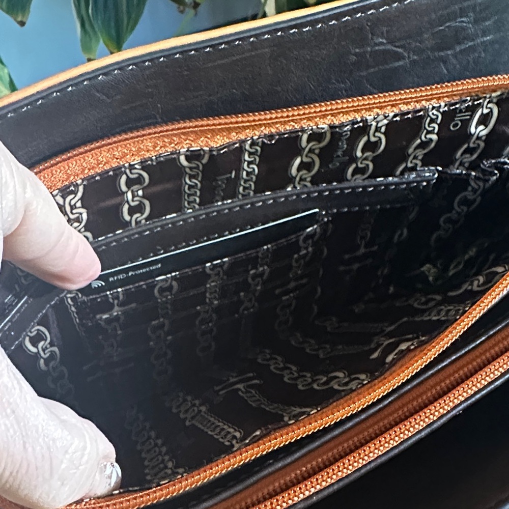 Tignanello Orange Brown Braided, Gold Studded Crossbody NWOT - Picture 7 of 15